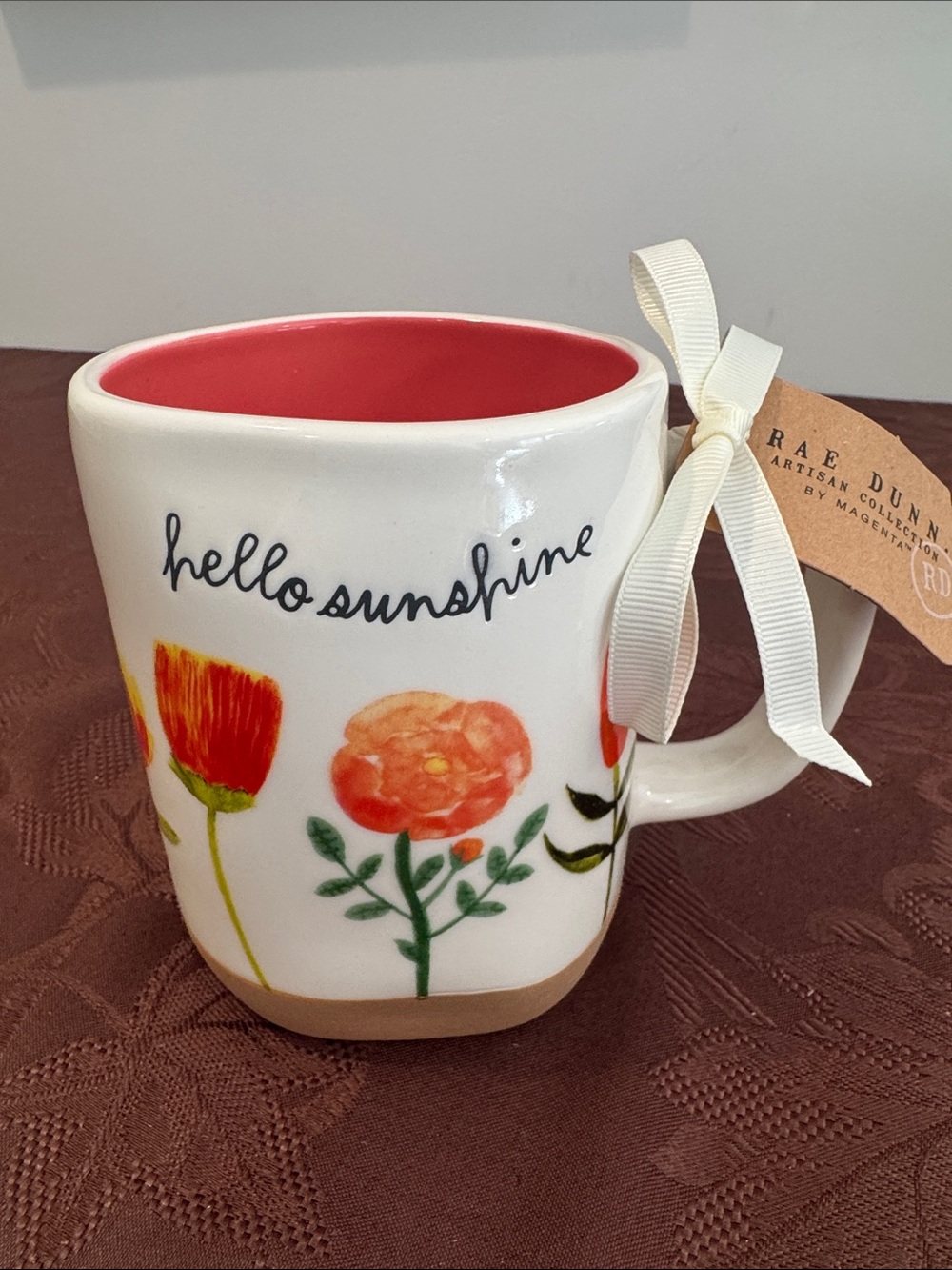 🌟3/$15🌟Rae Dunn White Mug W/ Floral 'hello sunshine' Script